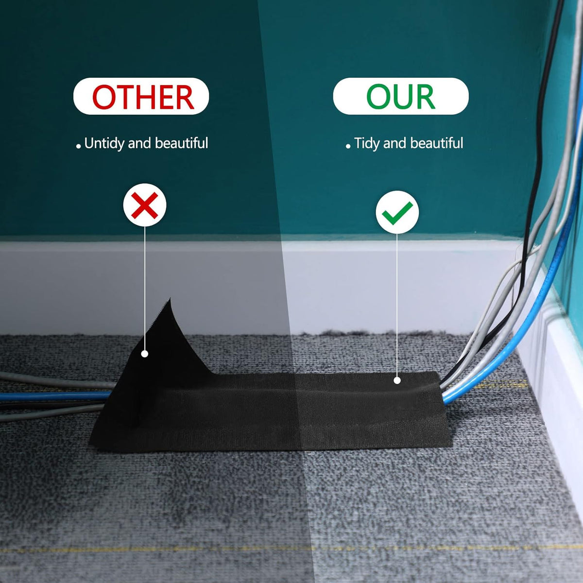 4 Inch x 50 Feet Black Carpet Cable Cover K8072