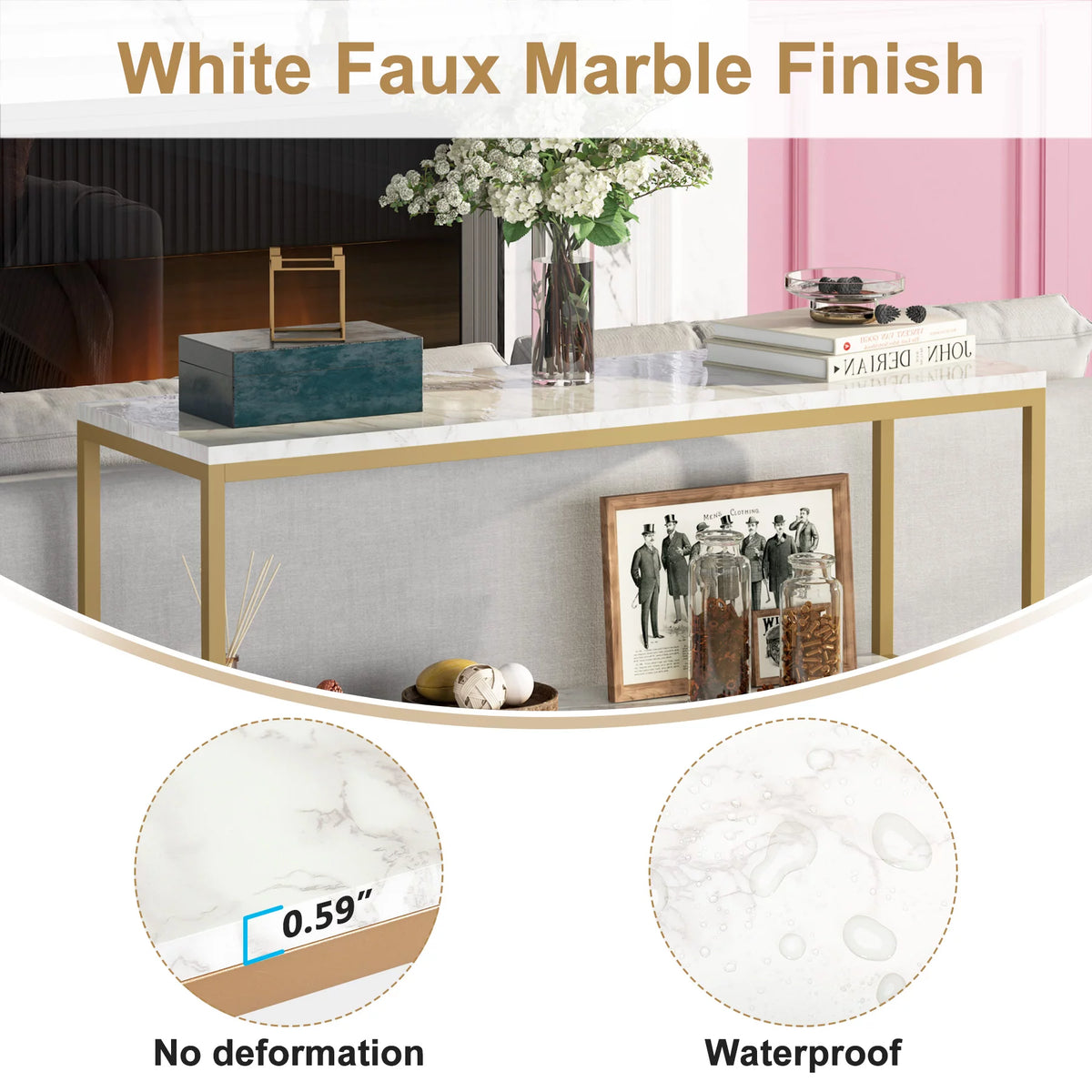 Gold Sofa Console Table with Storage Shelves S242