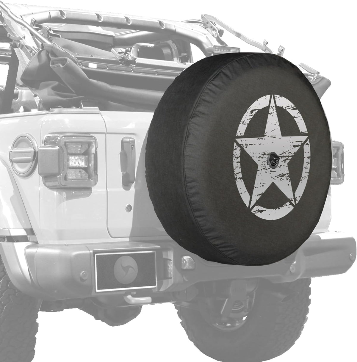 Distressed Star White Print 32 Soft Tire Cover for Jeep Wrangler JL with Back-up Camera P251762