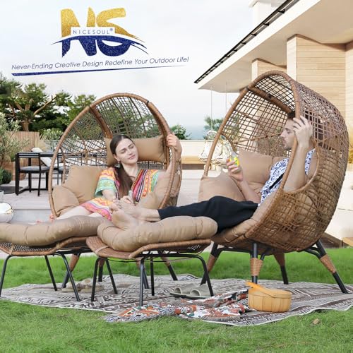 Oversized Wicker Egg Chair with Ottoman Gray Y1676