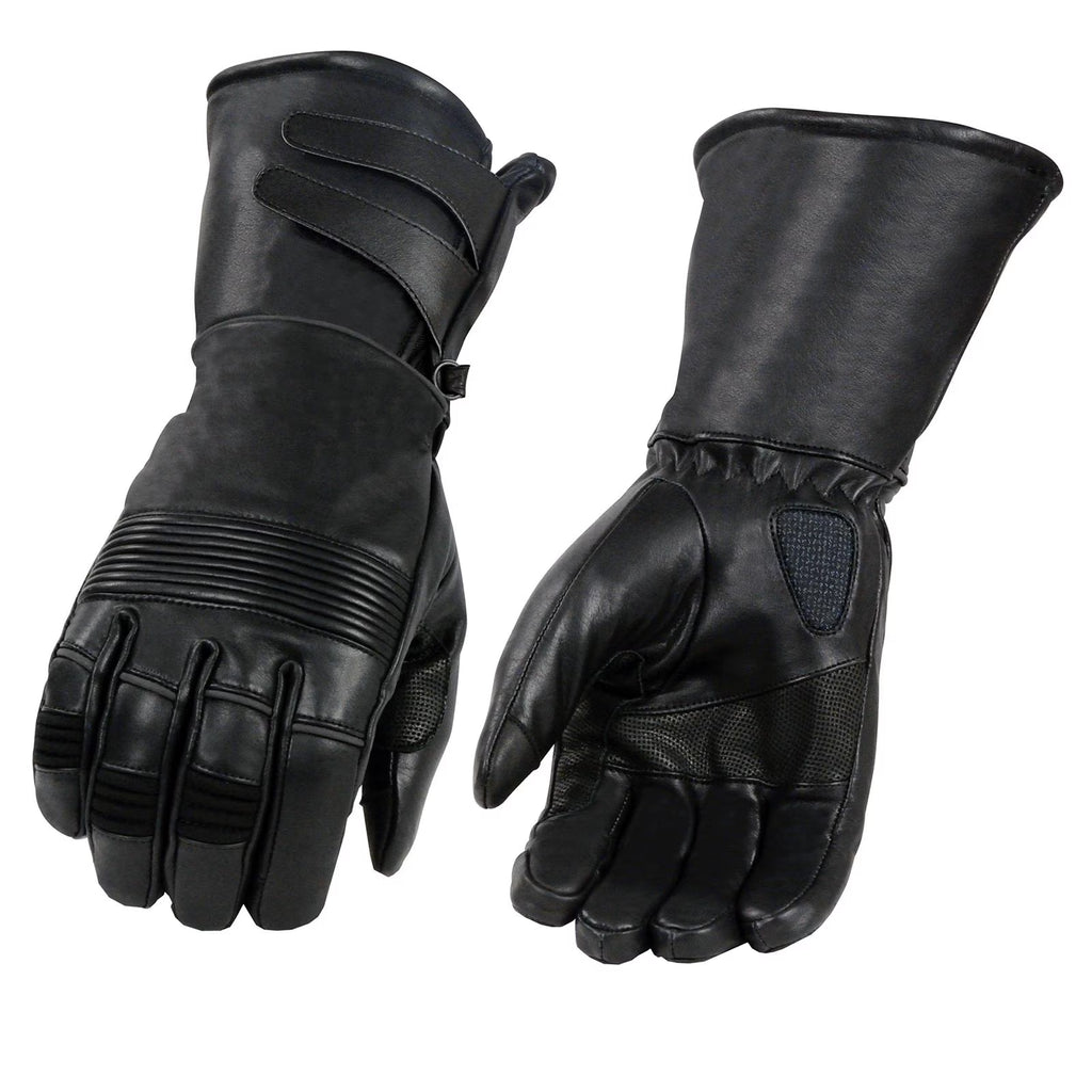 Black Cowhide Leather Gauntlet Motorcycle Gloves S51420
