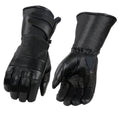 Black Cowhide Leather Gauntlet Motorcycle Gloves S51420