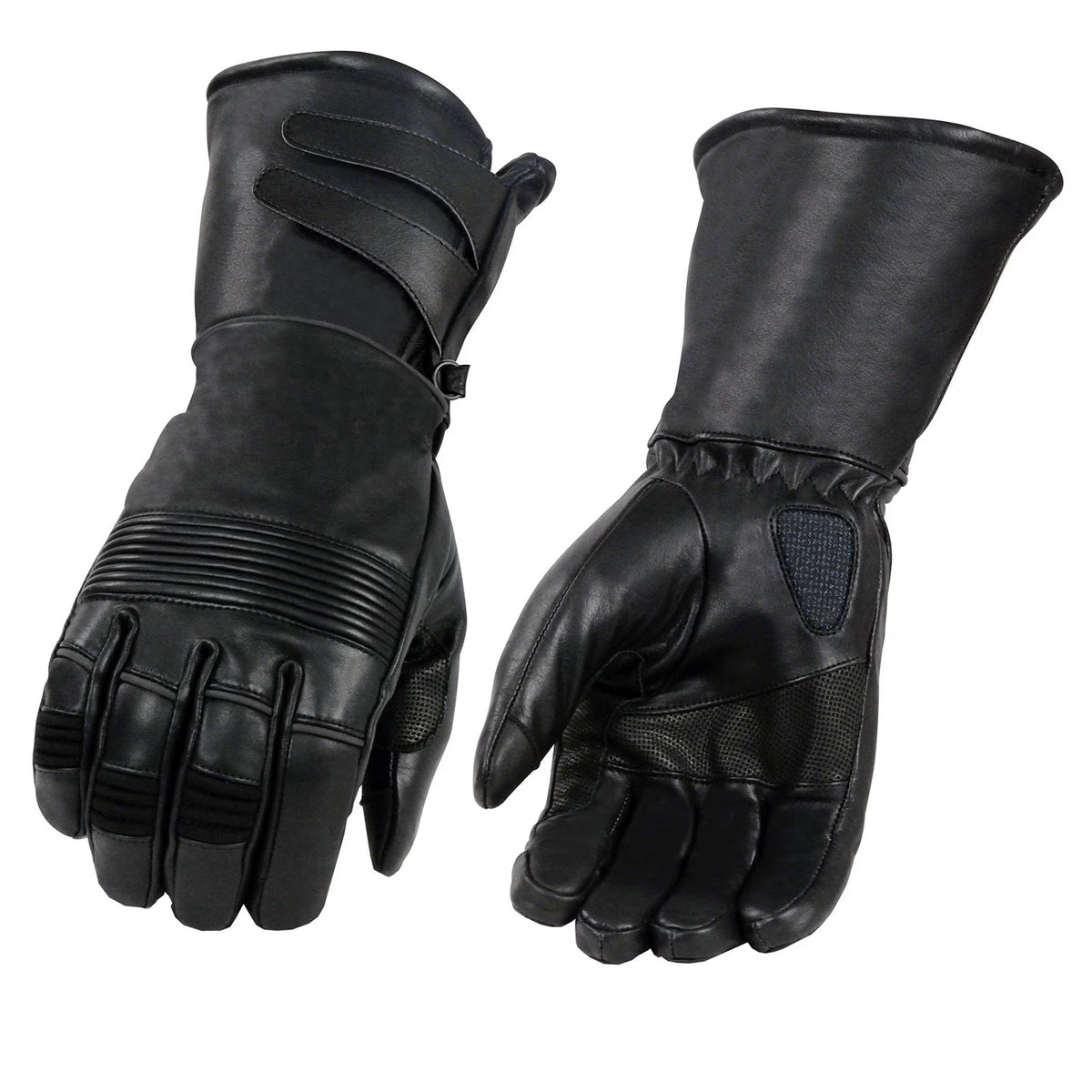Black Cowhide Leather Gauntlet Motorcycle Gloves S51420