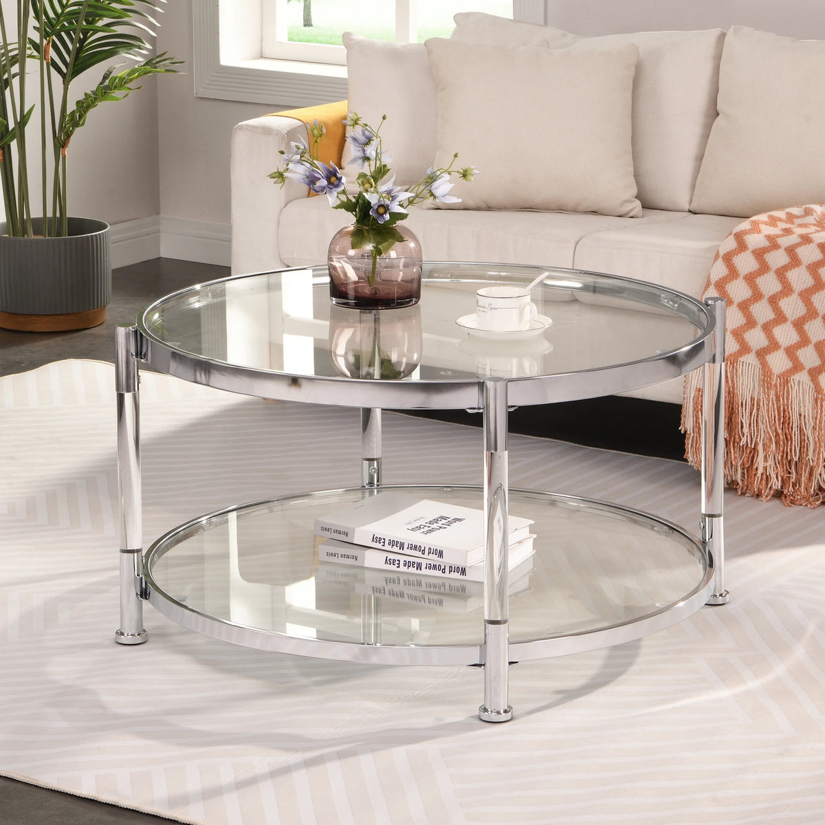 Acrylic Round Tempered Glass Coffee Table H409