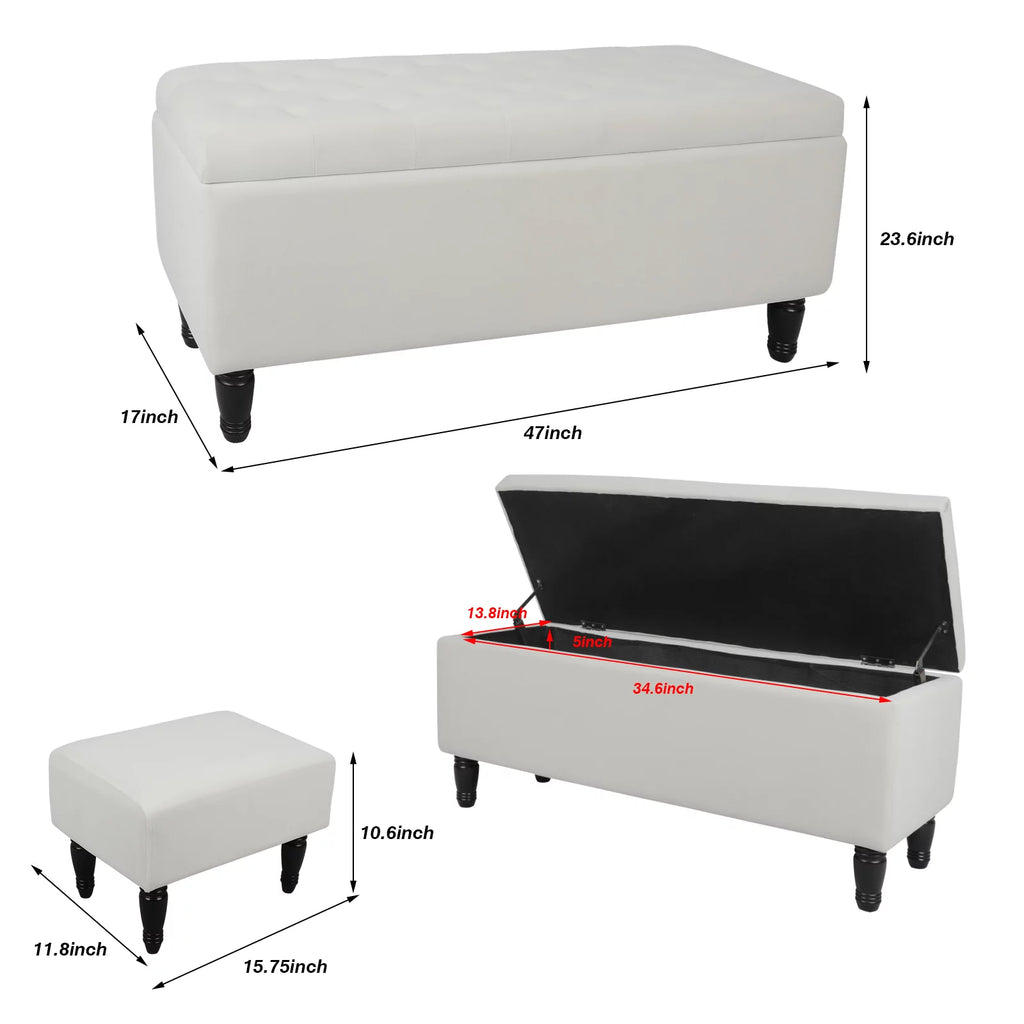 43" Velvet Storage Ottoman with 2 Footstools B835