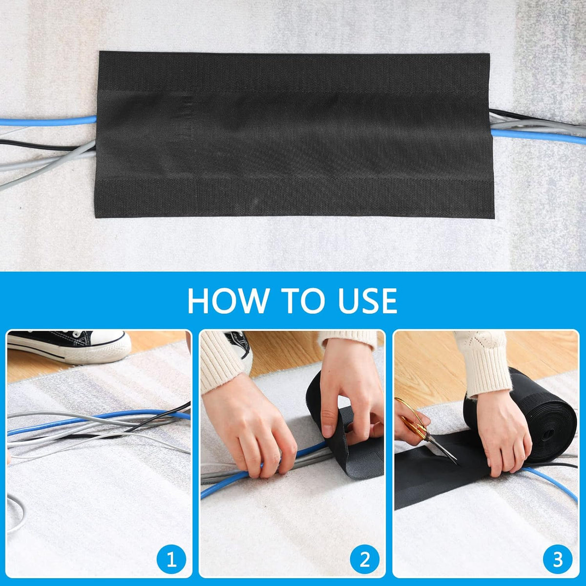 4 Inch x 50 Feet Black Carpet Cable Cover K8072