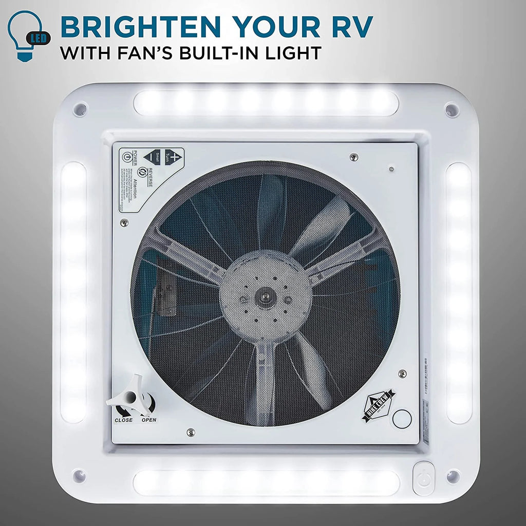 14” RV Roof Vent Fan with Light, Manual, White & Gray K698