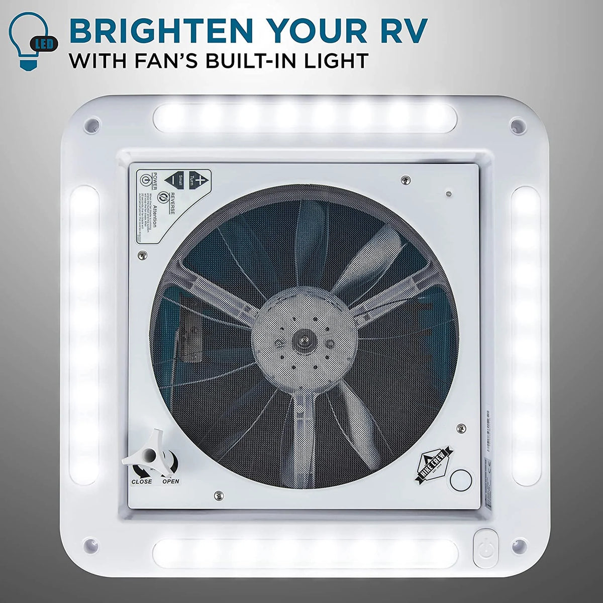 14” RV Roof Vent Fan with Light, Manual, White & Gray K698