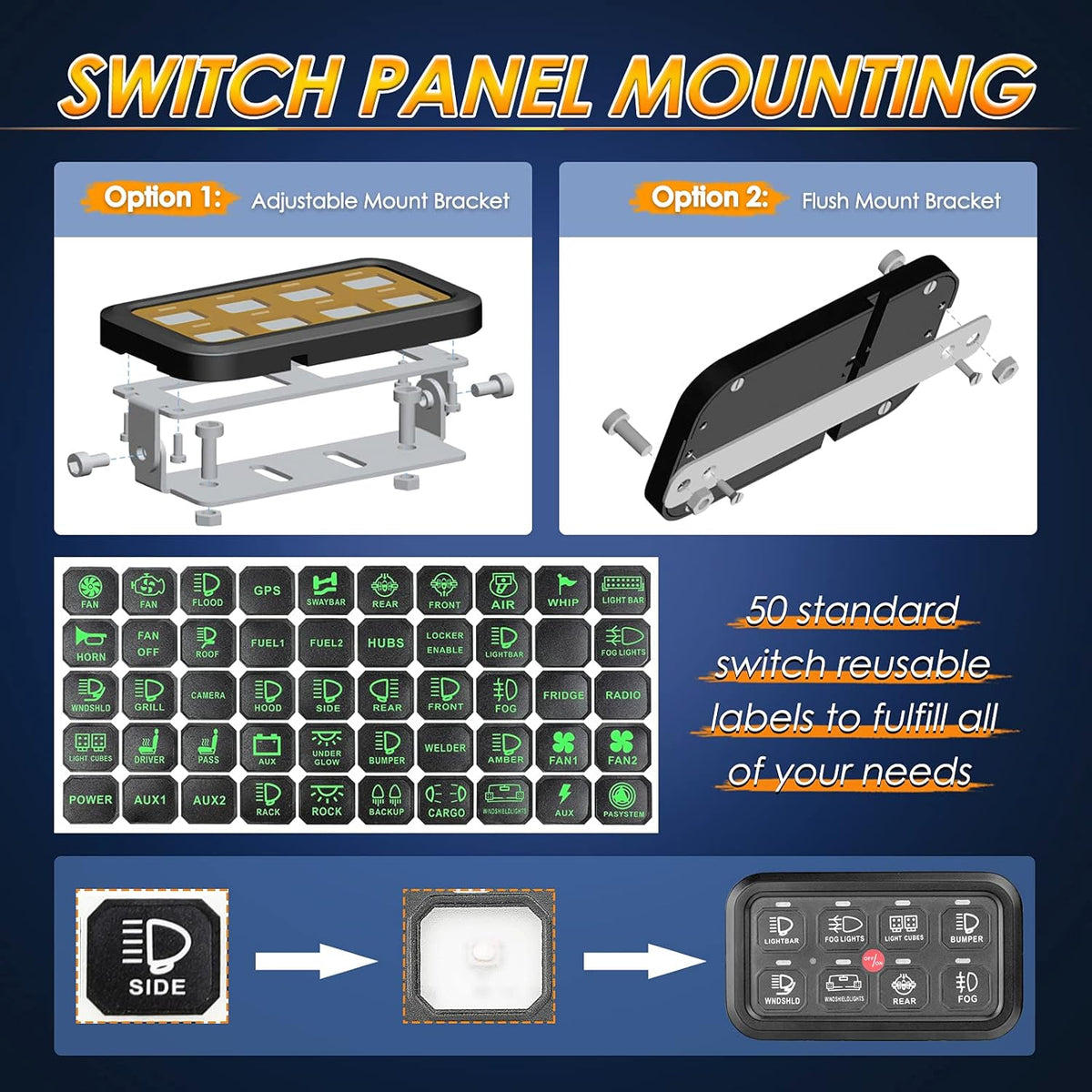 8 Gang Switch Panel with Label Stickers and Harness C111