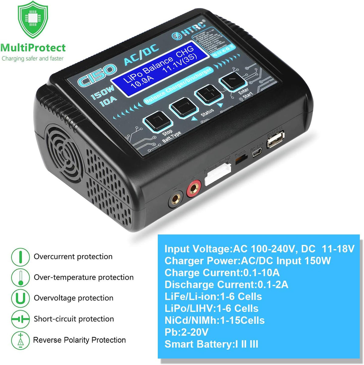 150W 10A 1-6S AC/DC Balance Charger Discharger O788