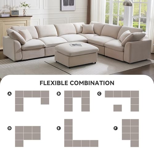 Cream Modular Sectional Sofa with Ottoman 7 Seater L-Shaped B95981