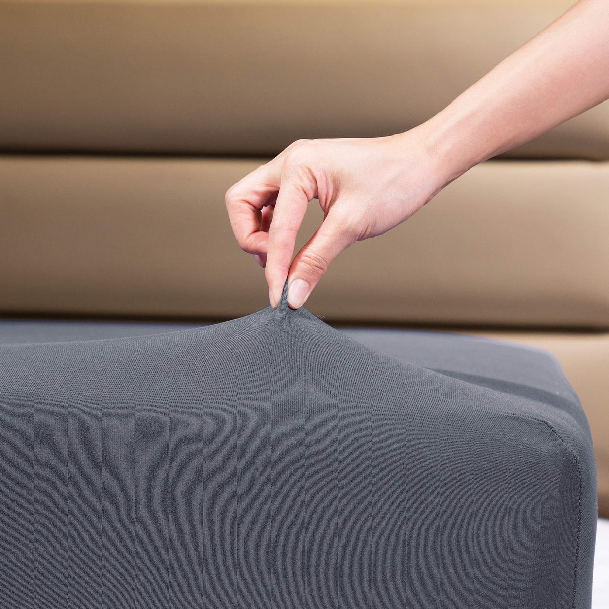 Gray Twin Fitted Sheet, Micro-Knit, 4-Way Stretch, Deep Pocket 8” to 10” D21754