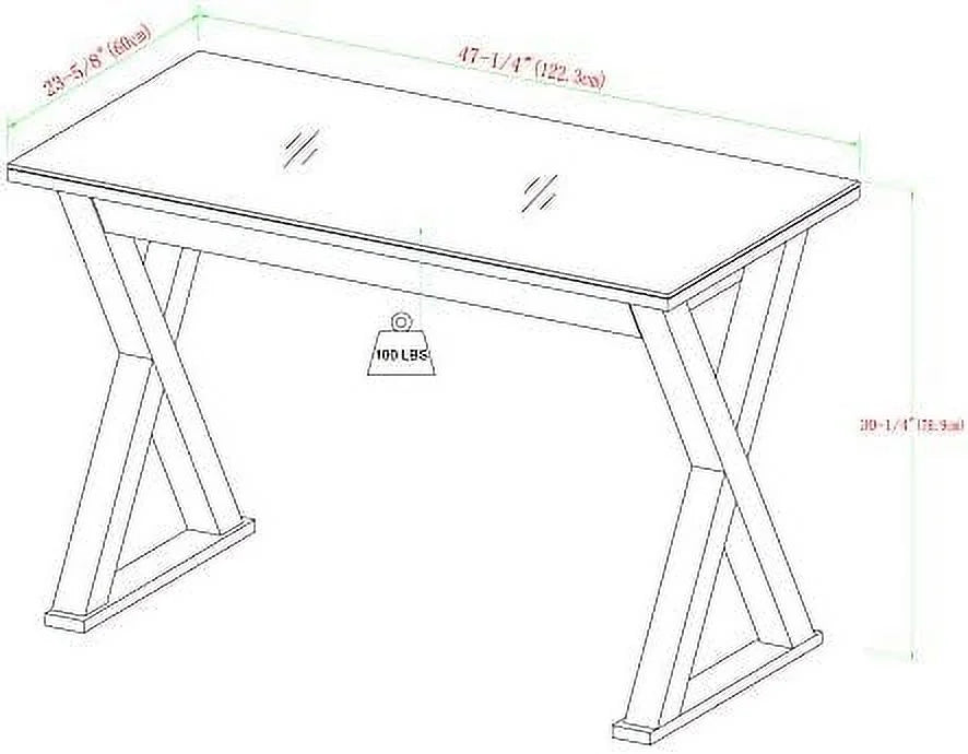 Black 48 Inch Glass Top Computer Desk J305