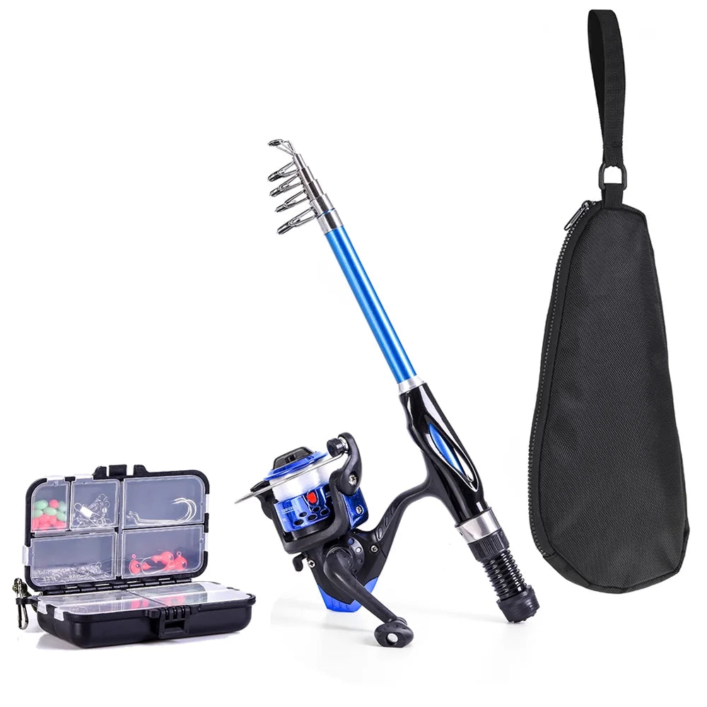Telescopic Fishing Rod Reel Combo with Hooks Soft Lures Swivels Storage Bag D627585
