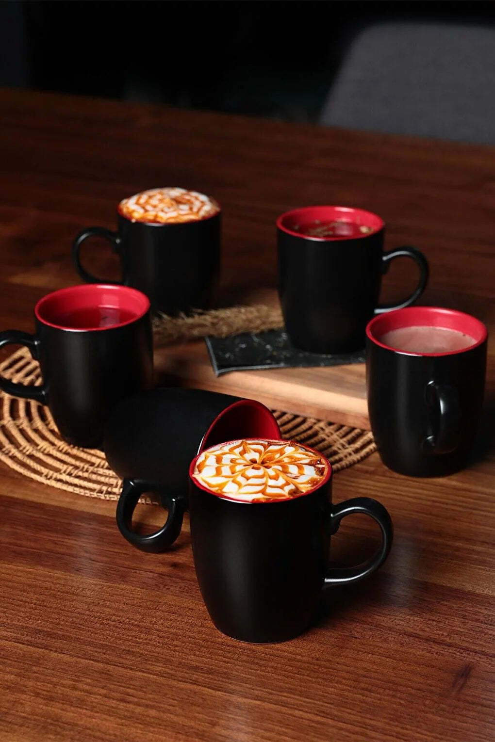 Matte Black Red 6 Pieces Cup D53380