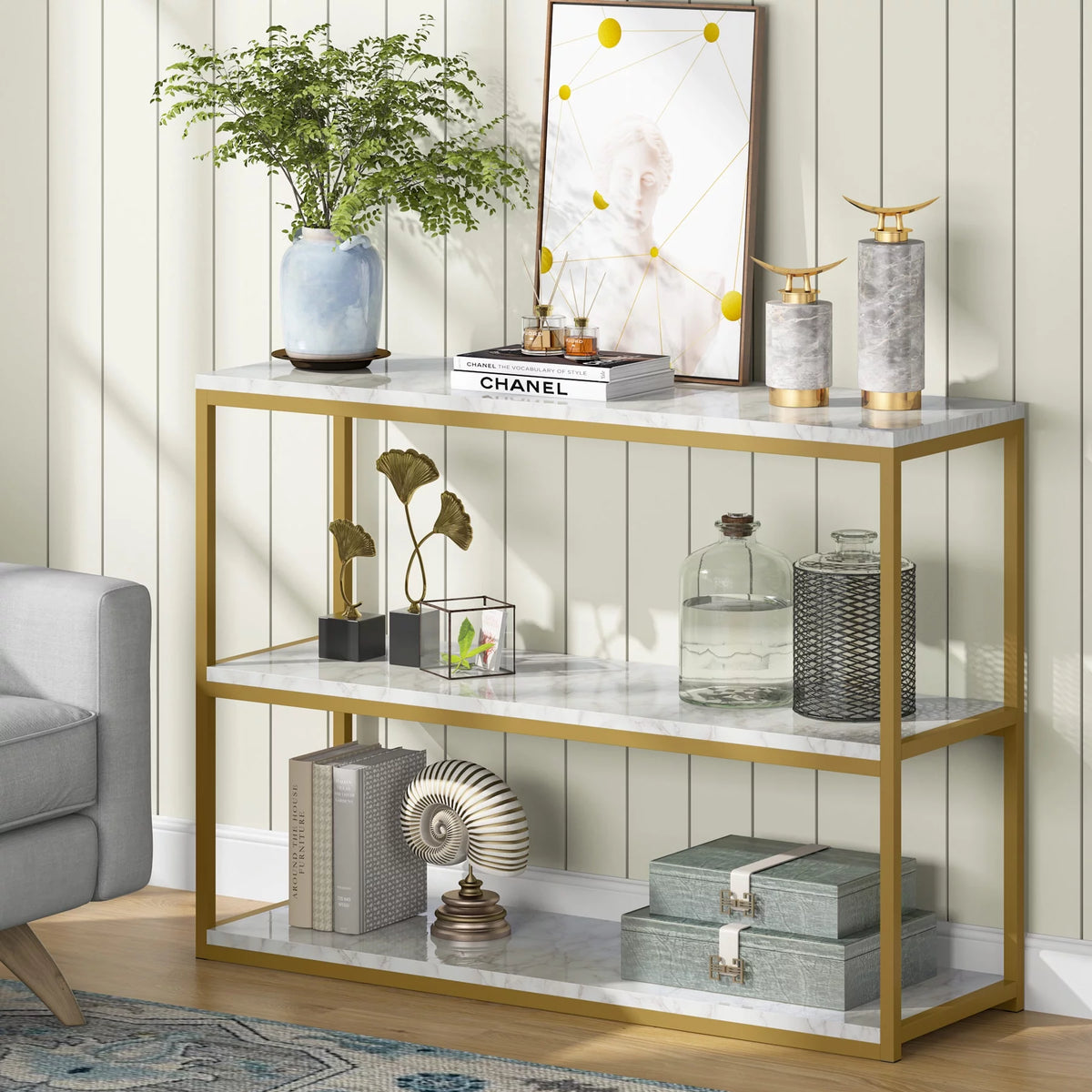 Gold Sofa Console Table with Storage Shelves S242