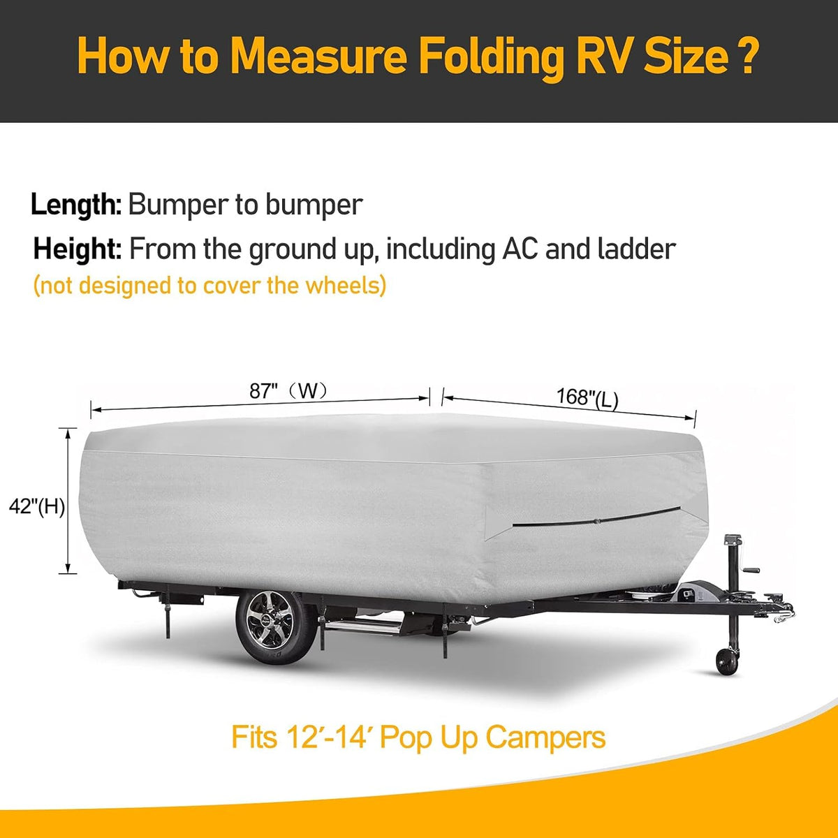 Silver 500D Popup RV Cover for 12 13 14ft Trailers, 87" W 42" H K4945