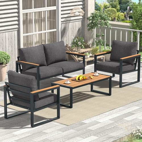 4 Pieces Metal Patio Furniture Set with Coffee Table O88875