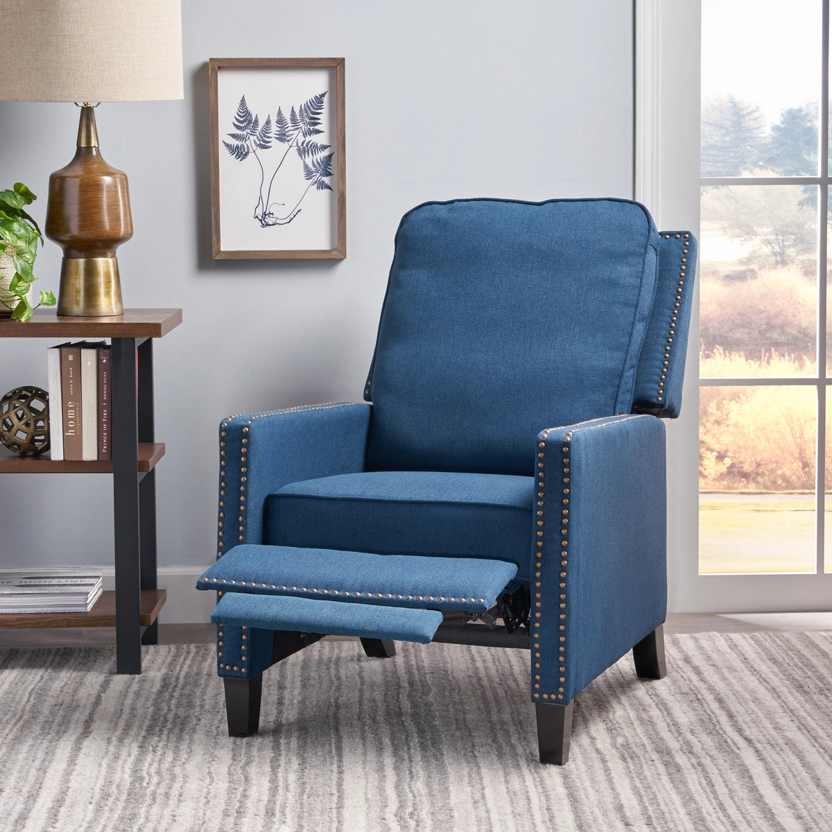 Navy Blue Fabric Recliner I889