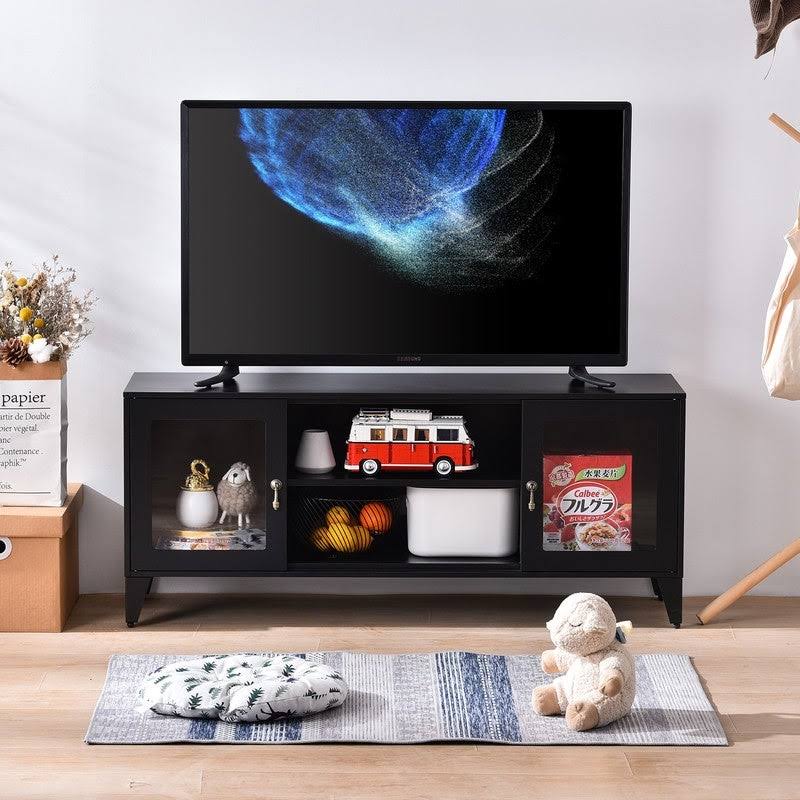 Black TV Stand with 3 Open Shelf and 2 Doors N86793