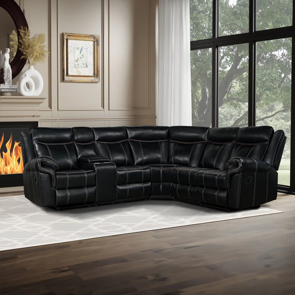 Black Manual Recliner with Cup Holder and Storage E33398