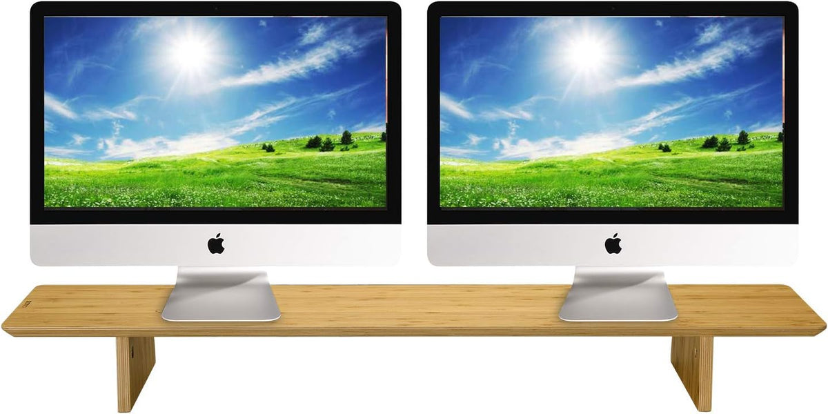 Large Bamboo Wood Dual Monitor Stand Riser Pack of 2 W81807