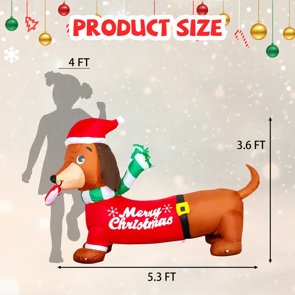 5.3 FT Christmas Inflatables Dachshund Dog with LED Lights G1370