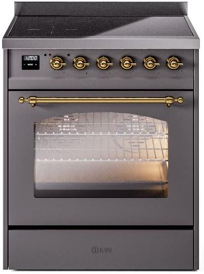 30 Induction Range with Electric Oven in Matte Graphite with Brass Trim J964468