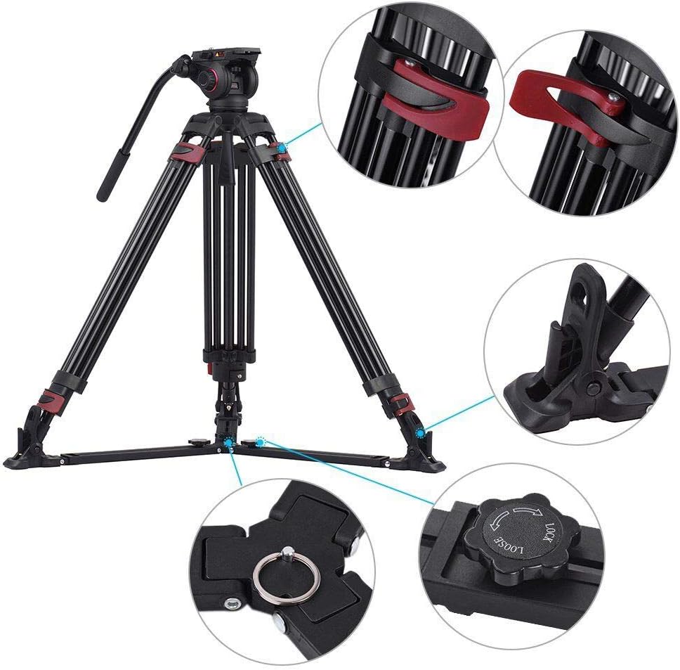 Heavy Duty Aluminum Fluid Head Video Tripod with Ground Spreader E3036