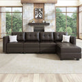 Brown Faux Leather L-Shaped Sectional Sofa with Storage I3417