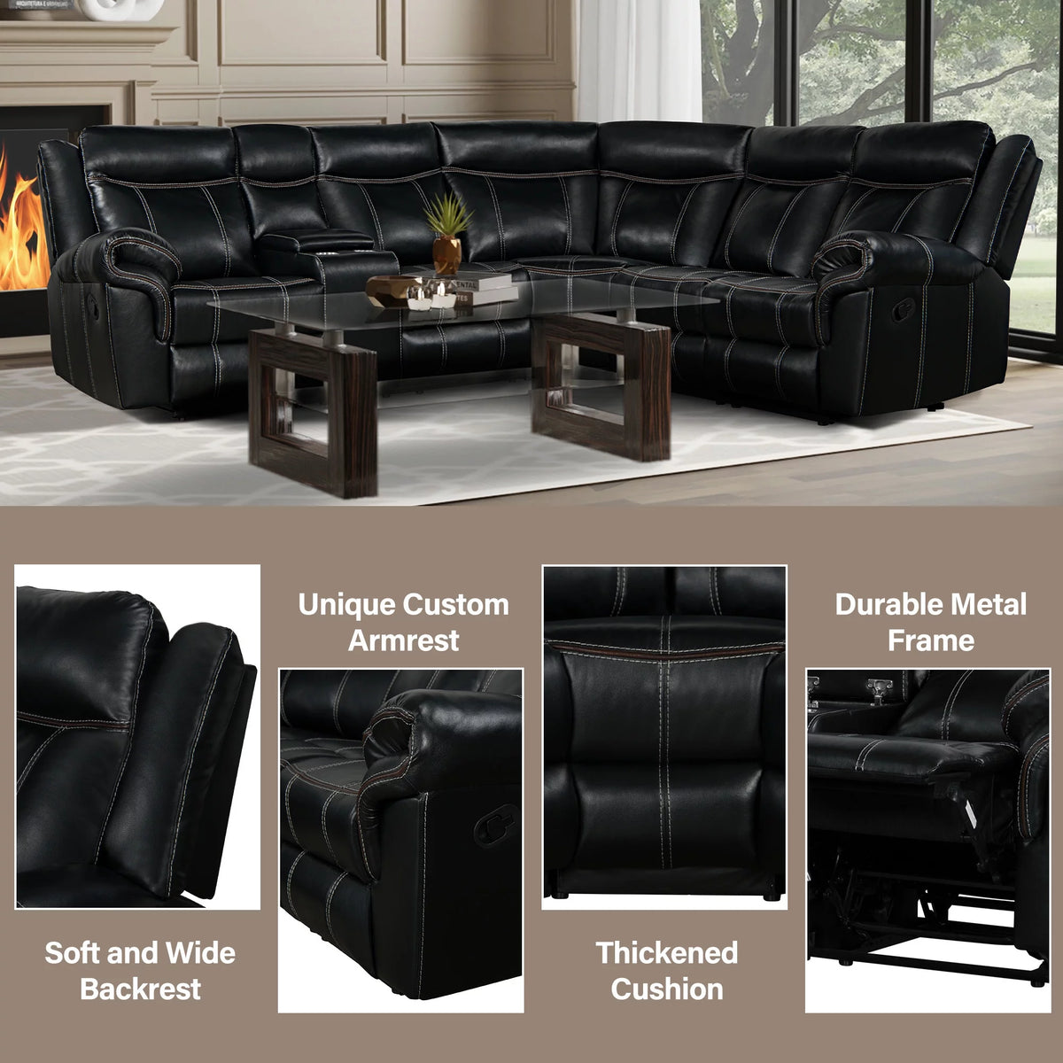 Black Manual Recliner with Cup Holder and Storage E33398