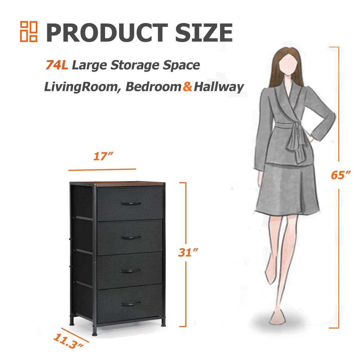 Black 4 Drawer Fabric Dresser B99764