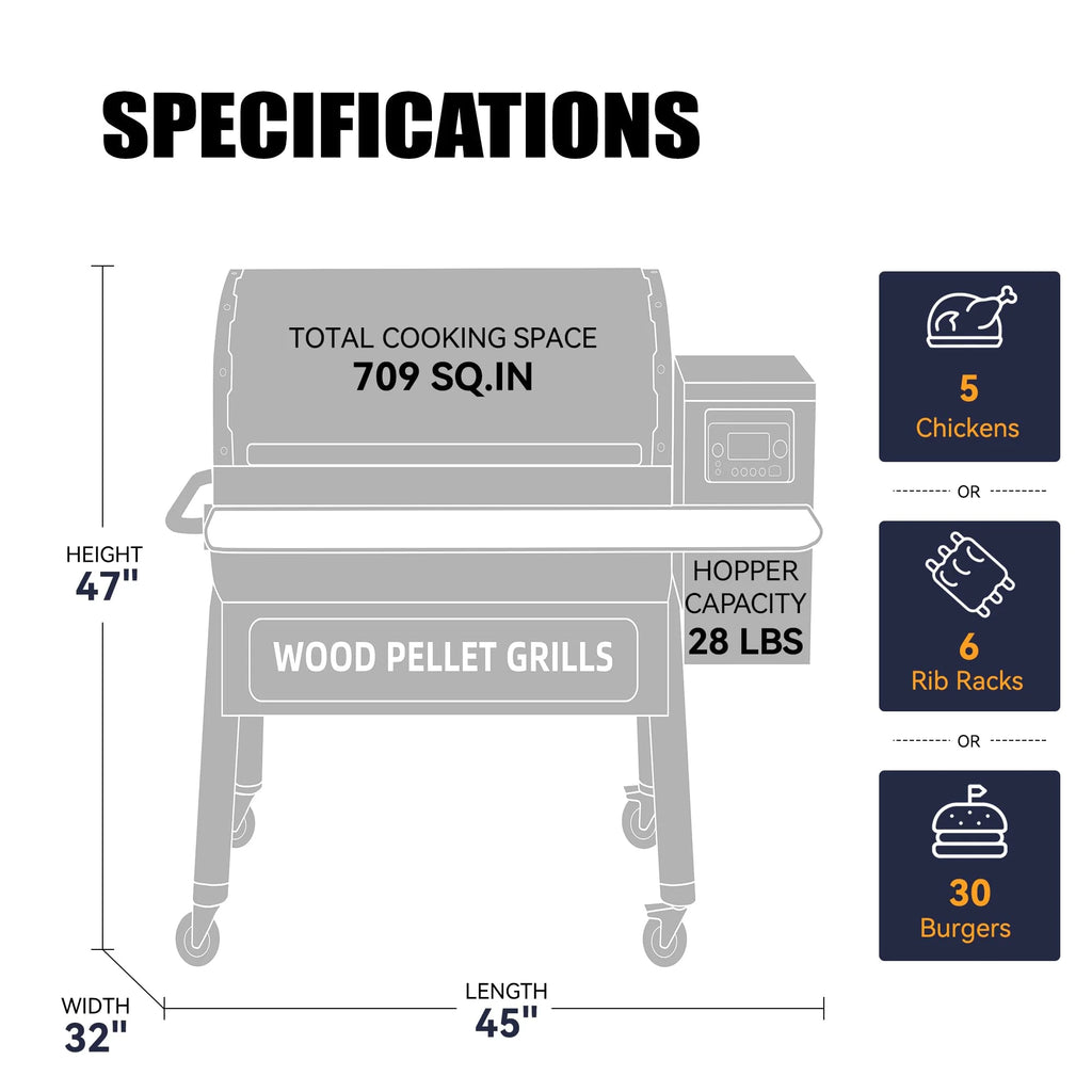 Wood Pellet Grill & Smoker with WIFI, PID Controller, 709 sq. in, Black R6998