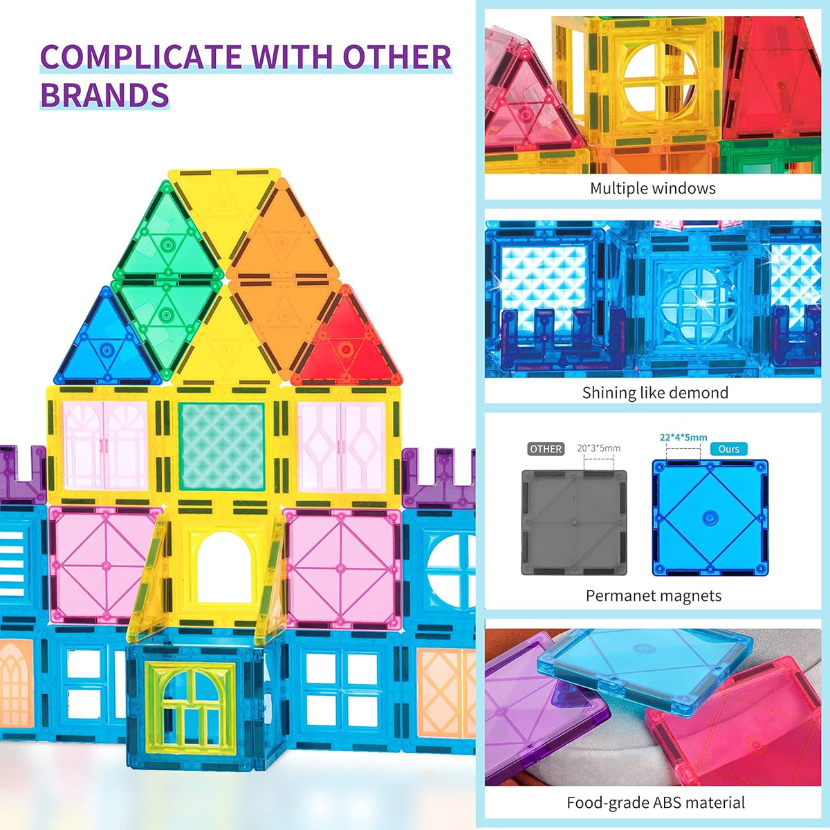 Magnetic Tiles 102Pcs Building Blocks Toy Castle Building Kit U124959