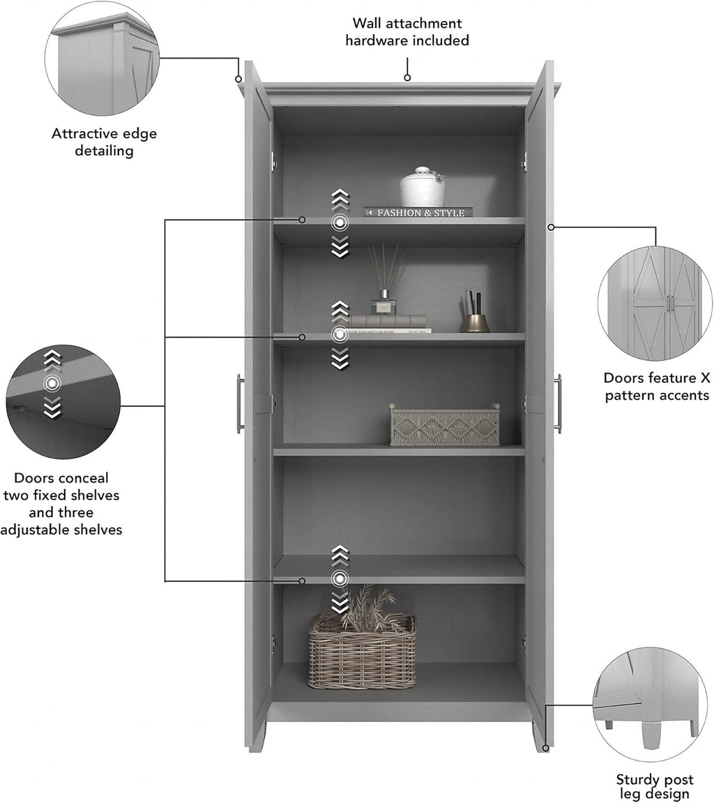 Tall Storage Cabinet with Doors, Cape Cod Gray C62663