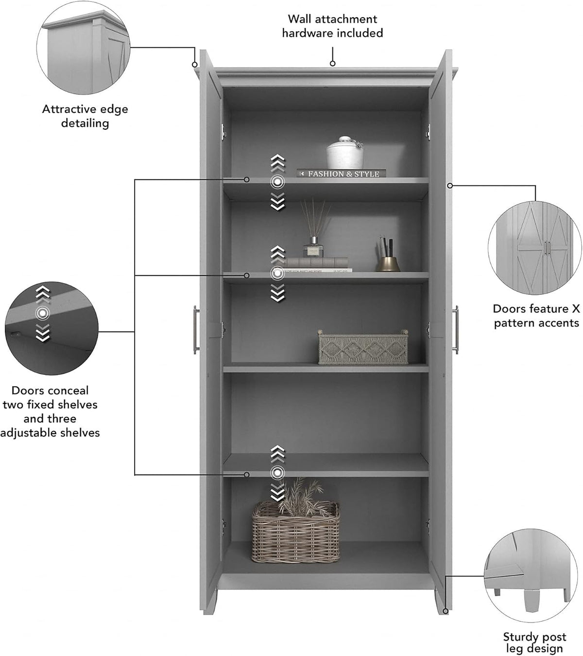 Tall Storage Cabinet with Doors, Cape Cod Gray C62663