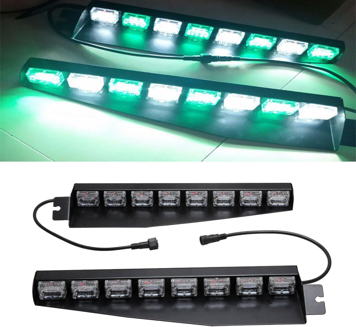 48 LED 12V 48W Strobe Light Bar with Suction Cups (Green/White) Y926