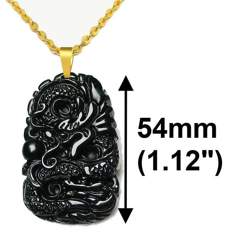 24" Black-Green Jade Dragon Necklace P793841