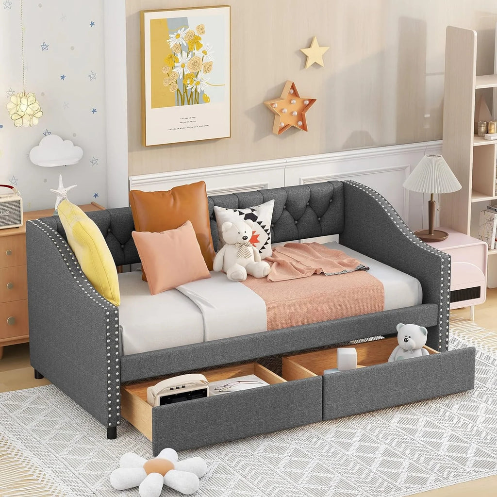 Upholstered Wooden Daybed with Storage and 2 Drawers I177265