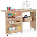 Sewing Machine Table & Desk with Craft Storage and Trays Light Brown T7451