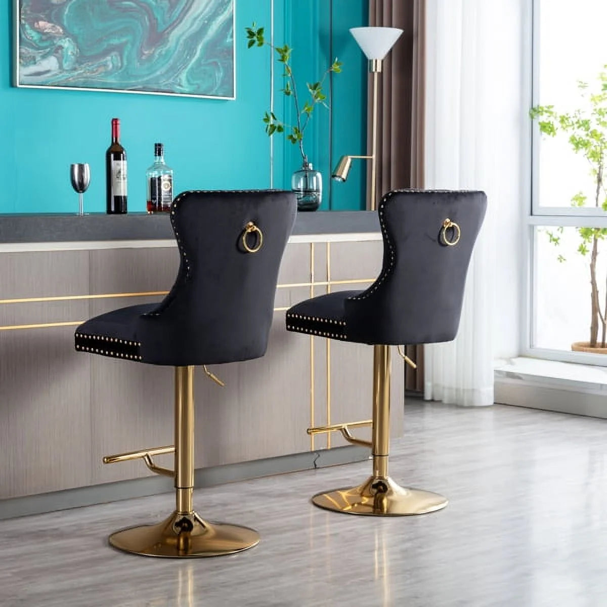 Set of 2 Velvet Swivel Bar Stools with Chrome Base J6980