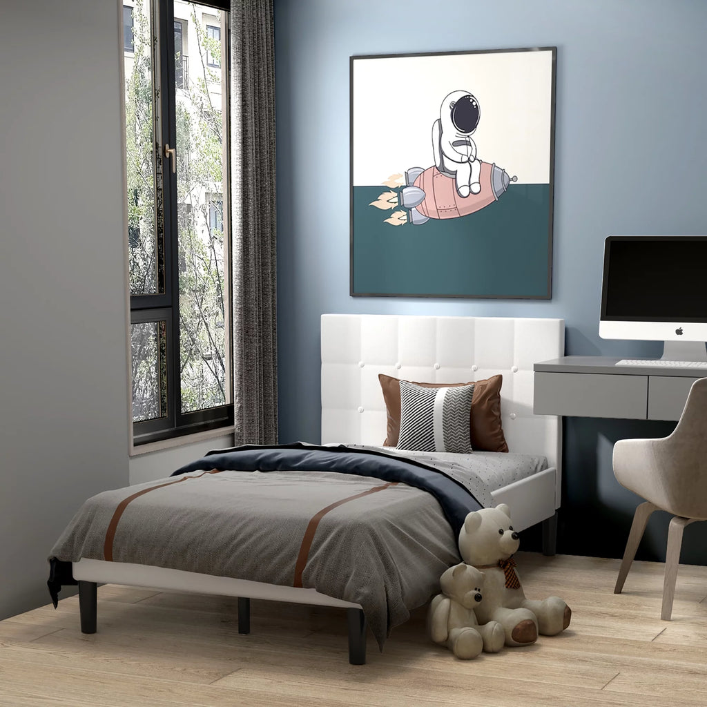 Twin Upholstered Bed Frame with Tufted Headboard Beige J97845