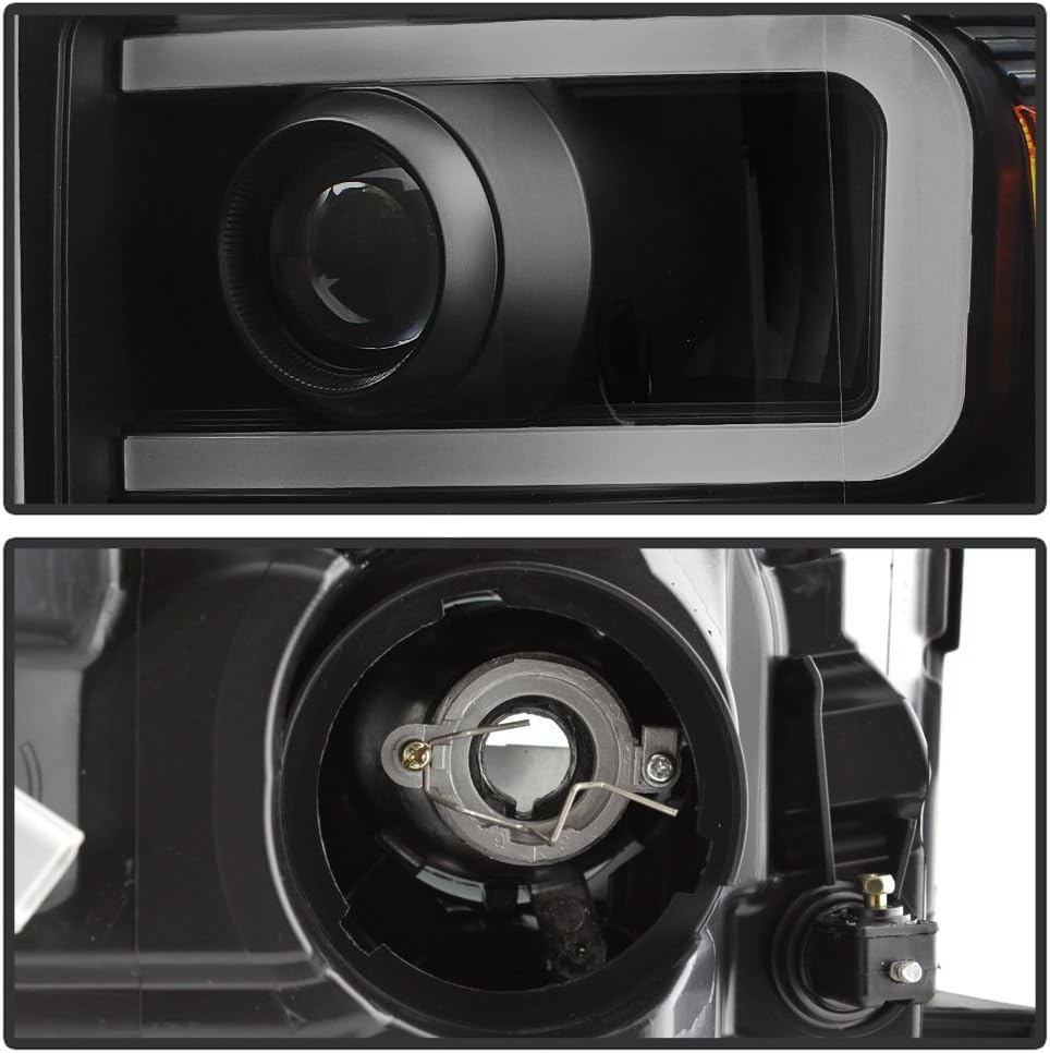 Black Smoke LED DRL Tube Projector Headlights Driver Passenger Side T6545