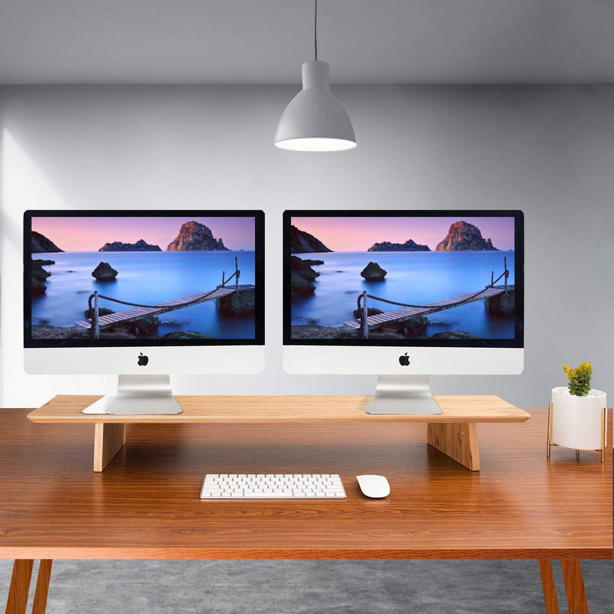 Large Bamboo Wood Dual Monitor Stand Riser Pack of 2 W81807