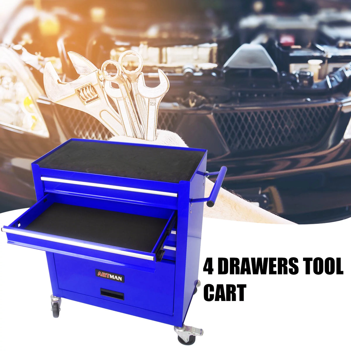 Blue 4 Drawers Rolling Tool Chest Cabinet with Wheels J703