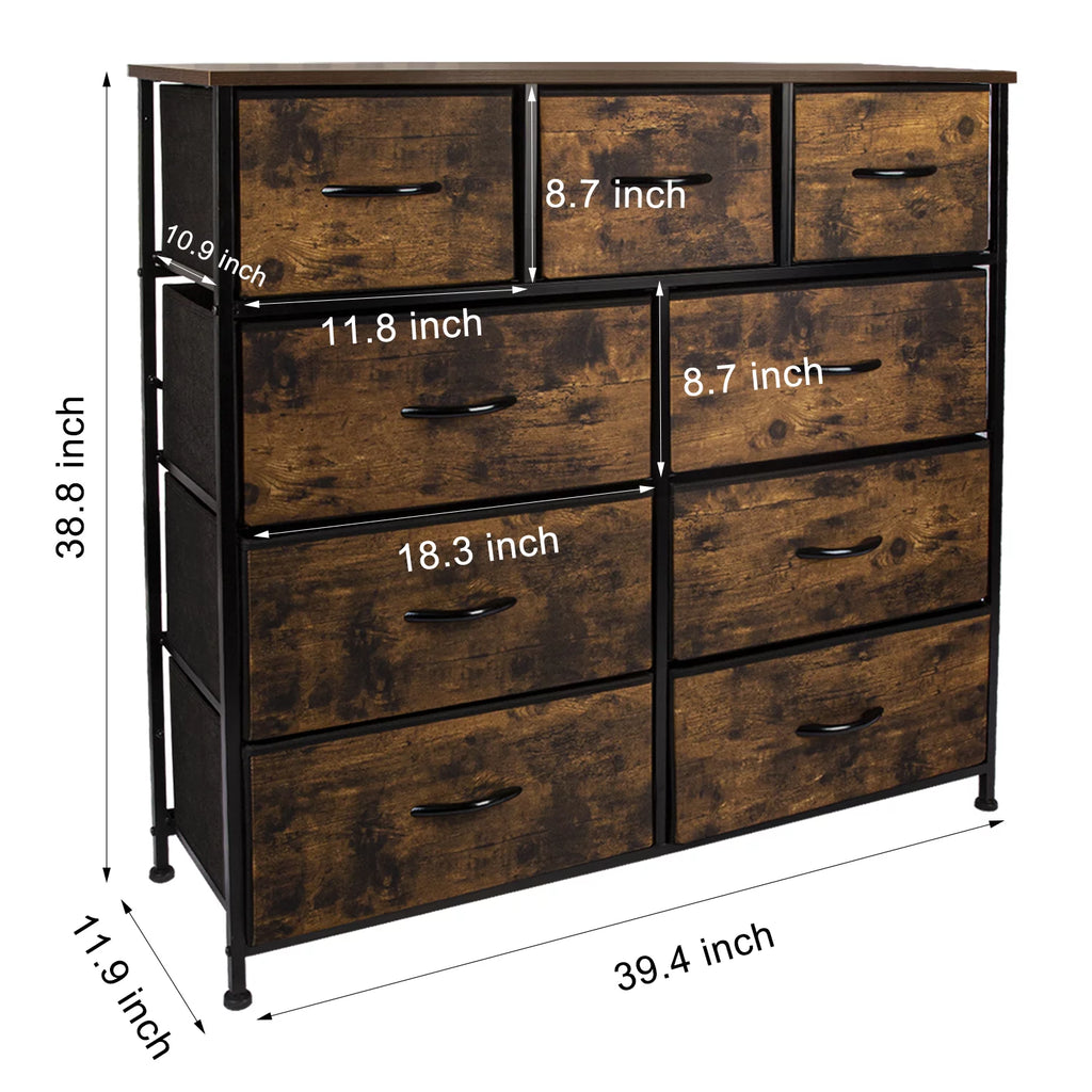 Fabric 9 Drawer Dresser with Wood Top J695344