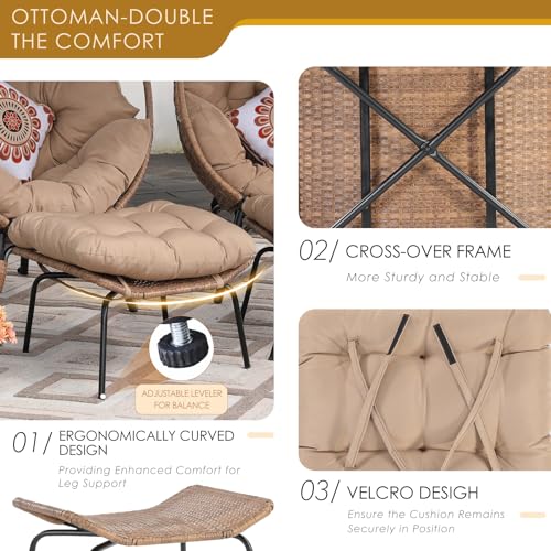 Oversized Wicker Egg Chair with Ottoman Gray Y1676