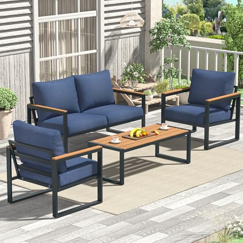 4 Pieces Metal Patio Furniture Set with Coffee Table O88875