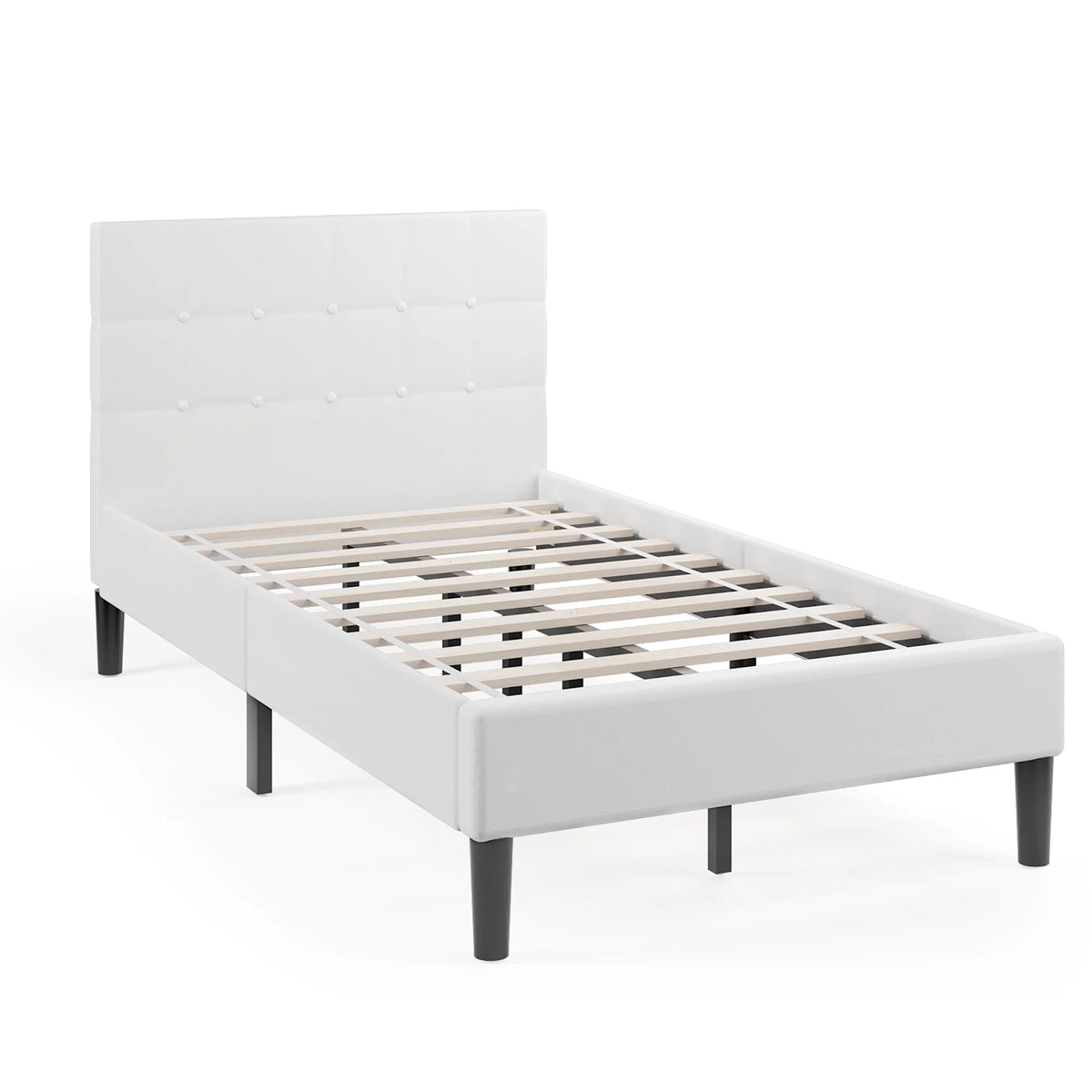 Twin Upholstered Bed Frame with Tufted Headboard Beige J97845
