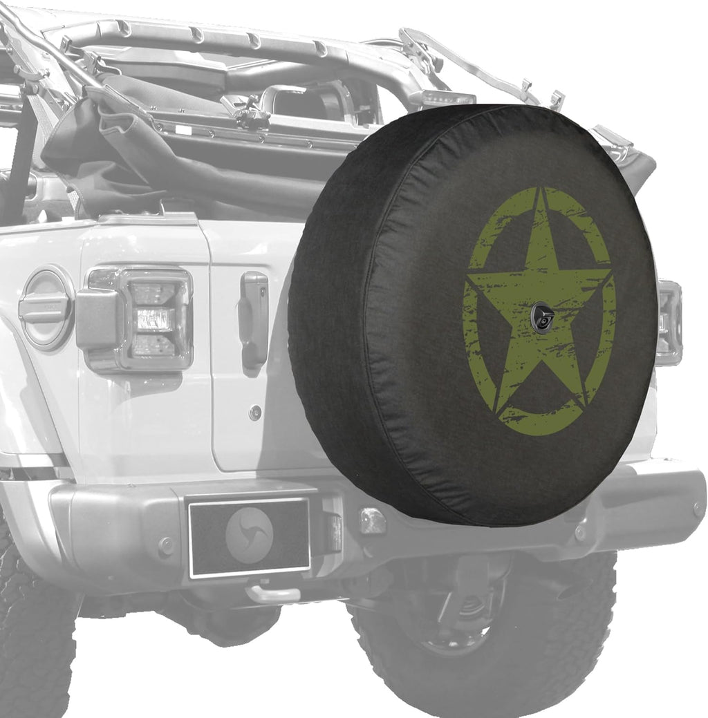 Distressed Star White Print 32 Soft Tire Cover for Jeep Wrangler JL with Back-up Camera P251762